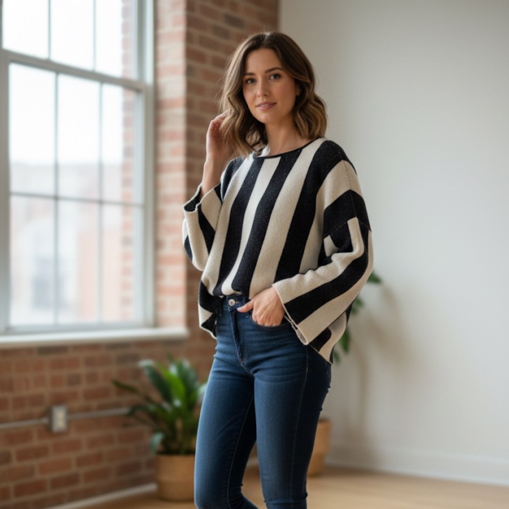 Moth Anthropologie Vertical Stripe Oversized Boxy Knit Sweater S